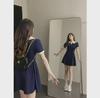 Women's Retro Contrast Collar Polo Dress - Summer 2024 Edition, Pleated Short Waist with Swing Skirt