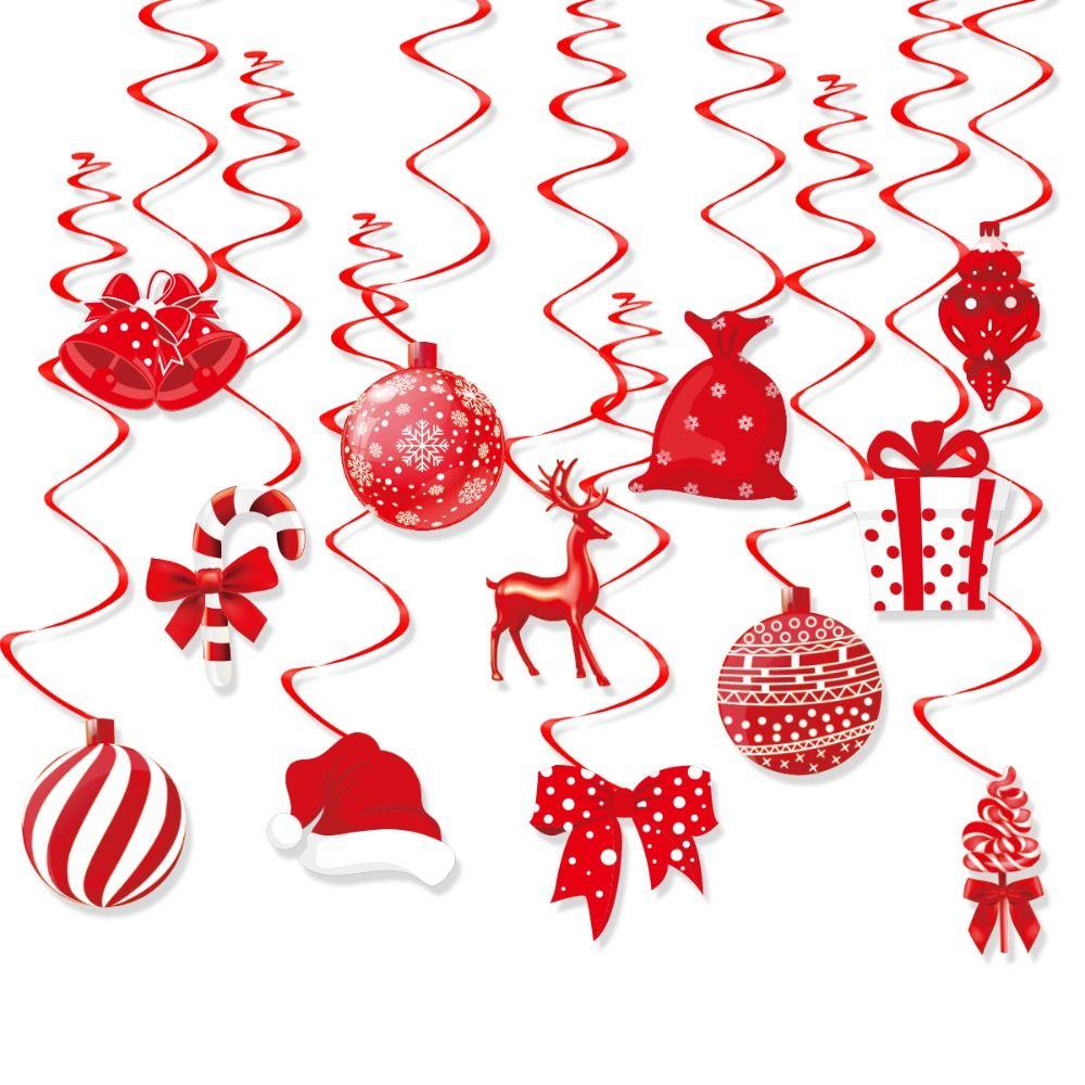 12pcs Red Christmas Spiral Pendant Candy Gift Box Bell Merry Christmas Decorations  Children Gifts