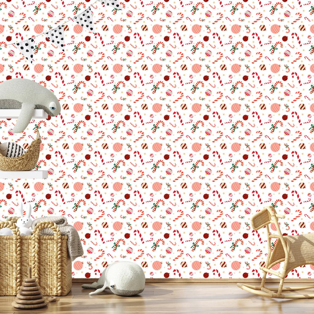 Christmas wallpaper white, coral, cream and red 50x1000