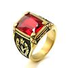 Vintage Big Green/Black/Red/Blue Color Stone Rings for Men Stainless Steel Fashion Punk Handmade Carved Tulip Ring Party Jewelry