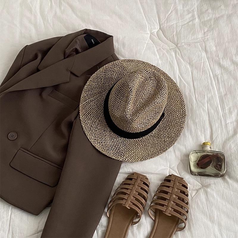 Hollow Panama Hat French Webbing Holiday Jazz Hat Knitted Topper Beach Photo Ambience Sun Hat