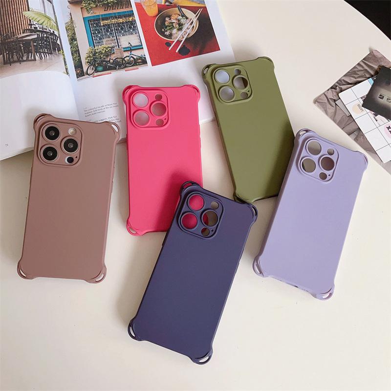 Solid color four corners anti-drop, suitable for Apple 14 mobile phone case integrated lanyard iPhone13 silicone 12promax soft case