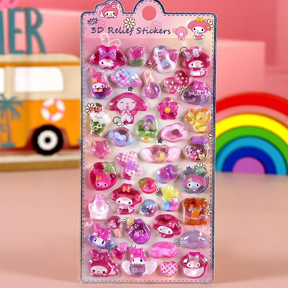 Kawaii Kuromi Pochacco Cinnamoroll Crystal Stickers Sanrio 3D Relief Decals Cute Decorative Stationery Planner Phone Case