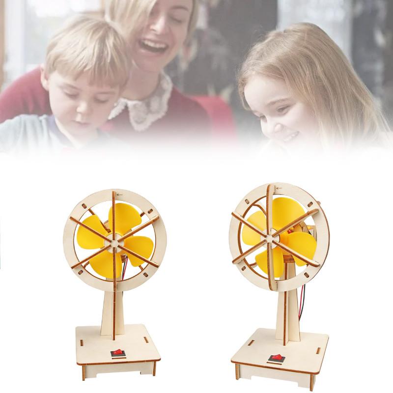 Educational Diy Wooden Electric Head-shaking Fan Kit For Kids Creative Invention Play