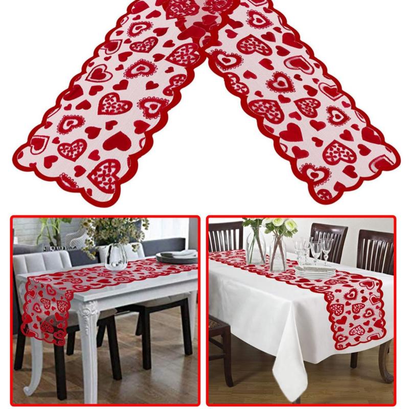 Love Heart Lace Table Runner For Valentine'S Day Decoration Wedding Anniversary Party Table Cover Home Decoration Supplies
