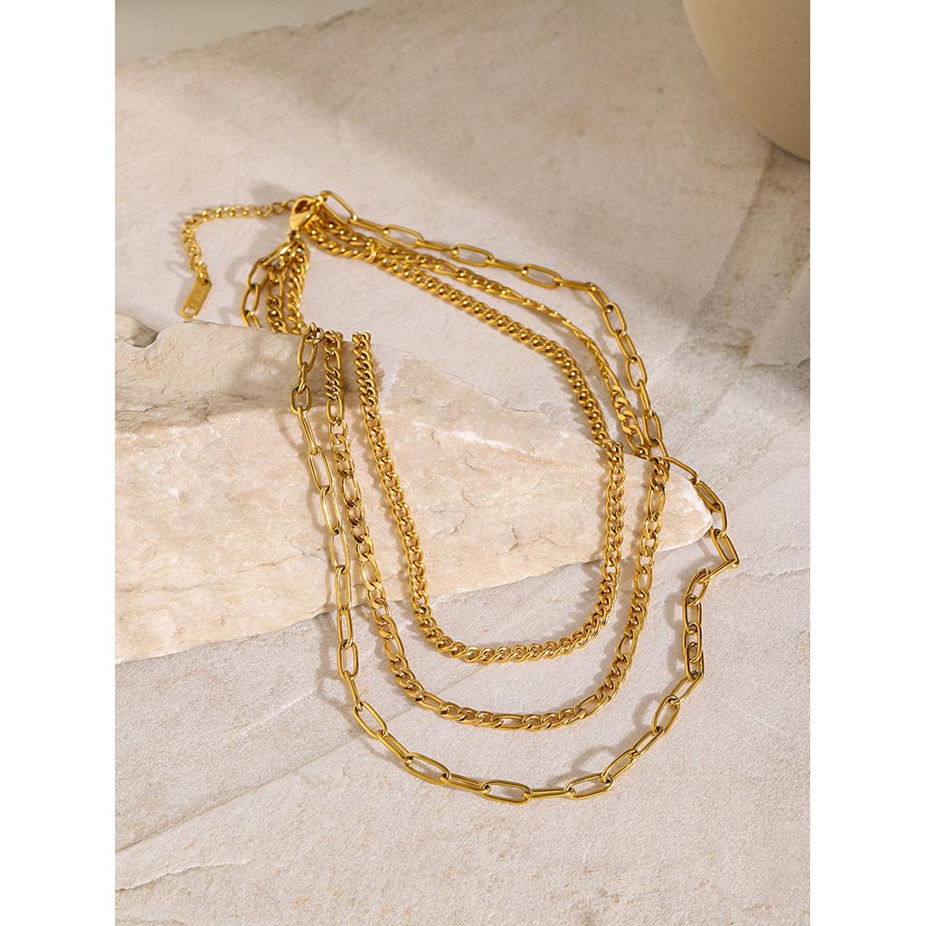 18K gold stainless steel three-layer different clavicle chain necklace European and American Internet celebrities trend the same titanium steel 