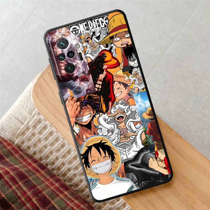 One Piece Super Gear 5 Luffy Case for Xiaomi Redmi Note 13 14 Pro Plus 12s 10S 9 10 11 12 7 8 11s 9S Black Soft Phone Cover