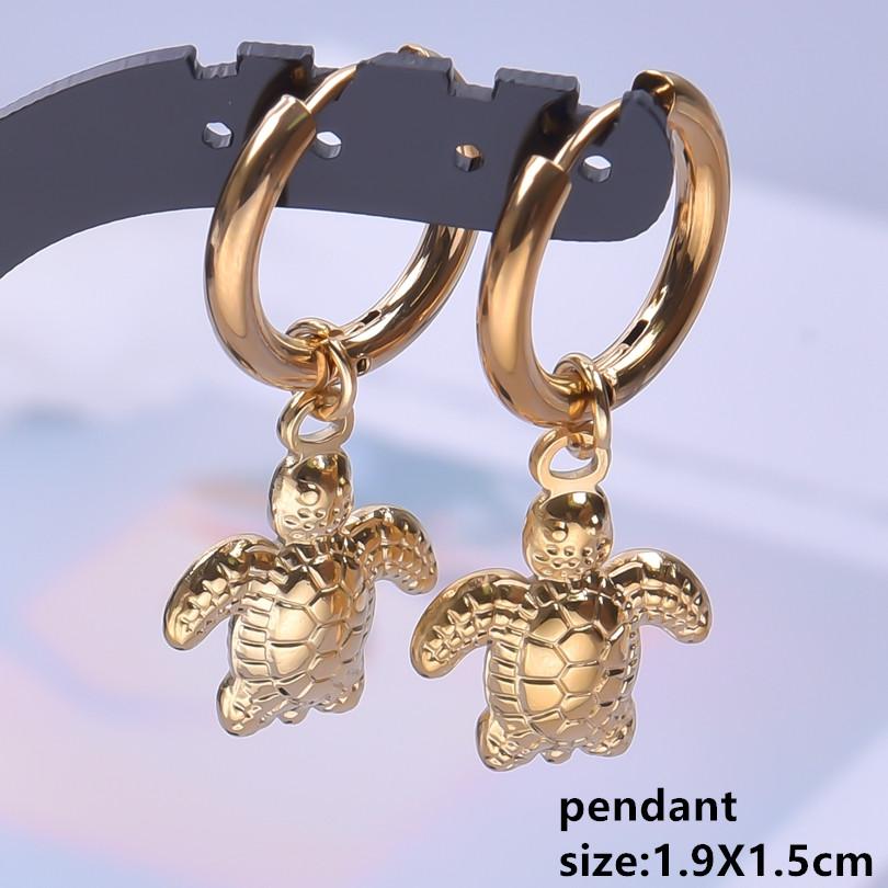 Gold Color Animal Pendant Earring Cute Sea Turtle Fish Tail Crab Stainless Steel Hoop Earrings for Women Men Accessories Jewelry