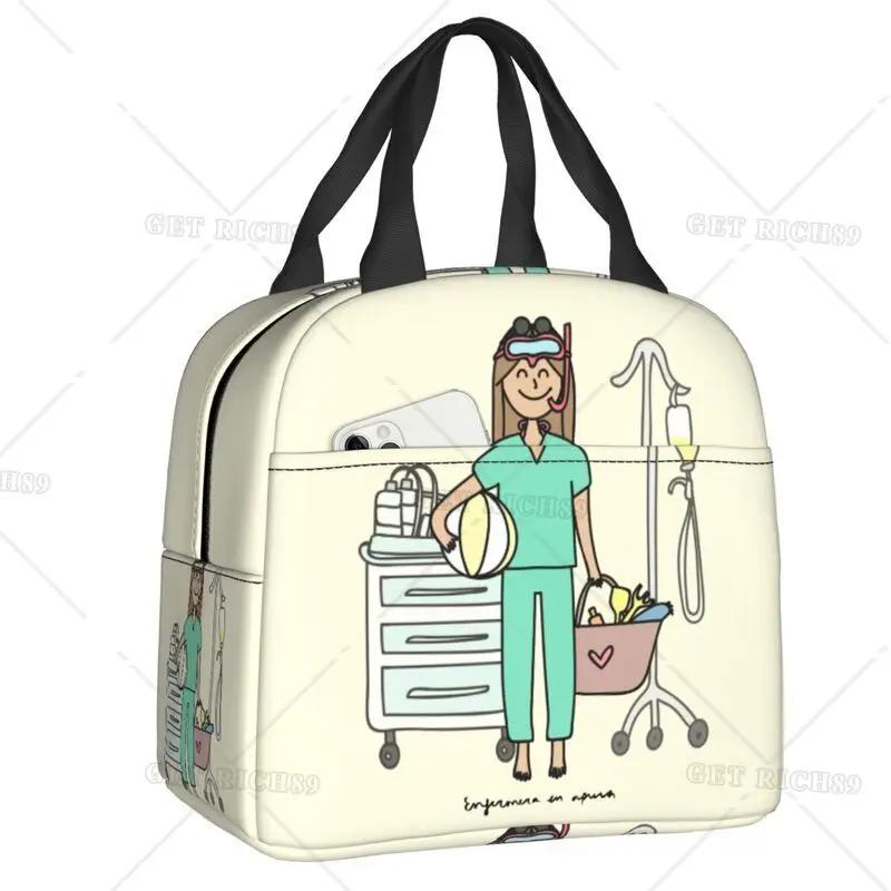 Cartoon Ladies Nurse Doctor Lunch Boxes Cute Lunch Bag High Quality Insulated Food Container for Nurse Adults Outdoor Activities