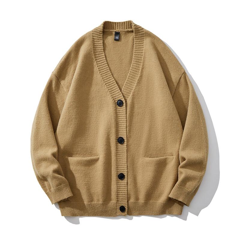 Pánský ležérní kardigan s výstřihem do V na podzim 2025 Pánský svetr s knoflíky v jednobarevném provedení Pánský pletený teplý svetr Kardigan Pánské volné kabáty