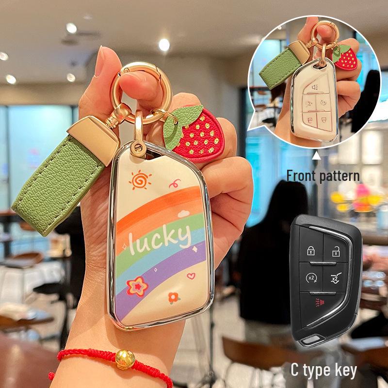 Cadillac CT5 Rainbow Cartoon Pattern Key Cover: Full Package TPU Protective Shell for XT5/XT4/XT6 Model.
