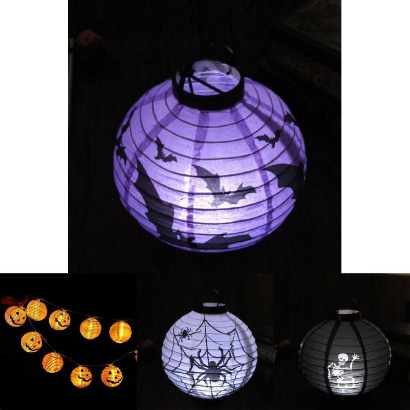 Premium Quality Led Paper Pumpkin Lantern With Spider And Bat For Halloween Party Decor