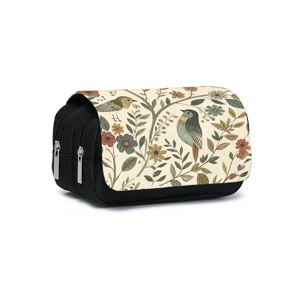 Bird Print Double Layered Flip Pen Case for Boy/Girls Best Gifts 2D Cartoon School Supplies Pencil Case for Children
