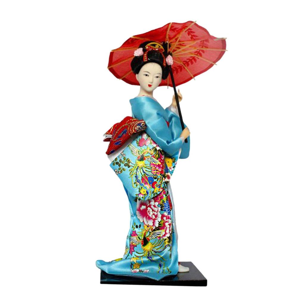 Japanische Geisha Kimono Puppe 25cm Traditionell Freistehend Asiatische Tischdekoration für Schrank Bürotisch Schreibtisch Bücherregal