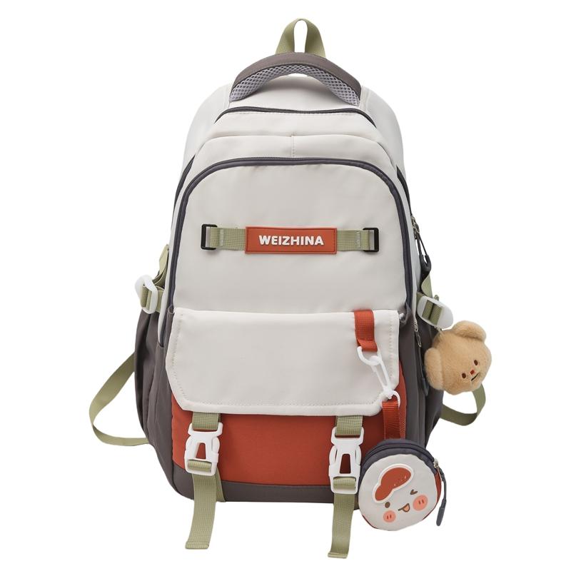 

Contrast Color Middle School Student Schoolbag Large Capacity College Style Backpack with Coin Purse світло-сірого кольору