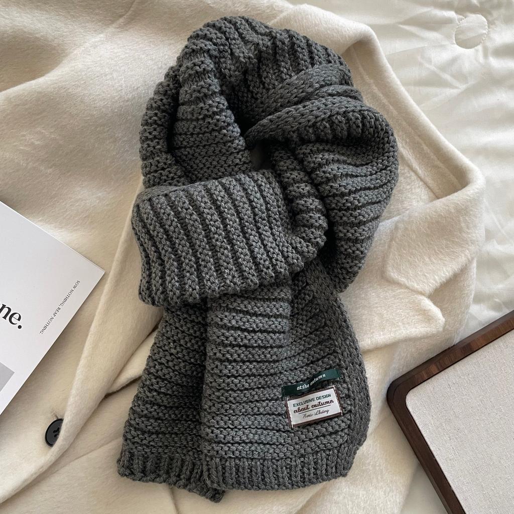 Korean version of solid color simple and versatile knitted wool scarf women's new cold-proof and warm high-end scarf autumn and winter