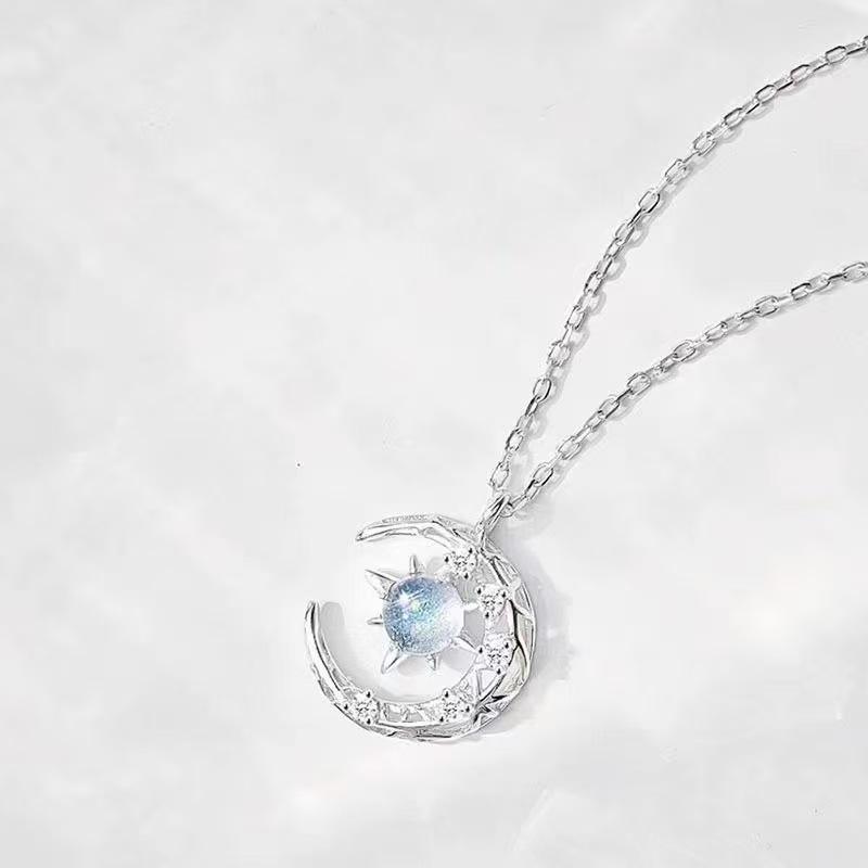 Silver Butterfly Necklace with Star and Moon Pendant – Elegant Clavicle Chain for Women