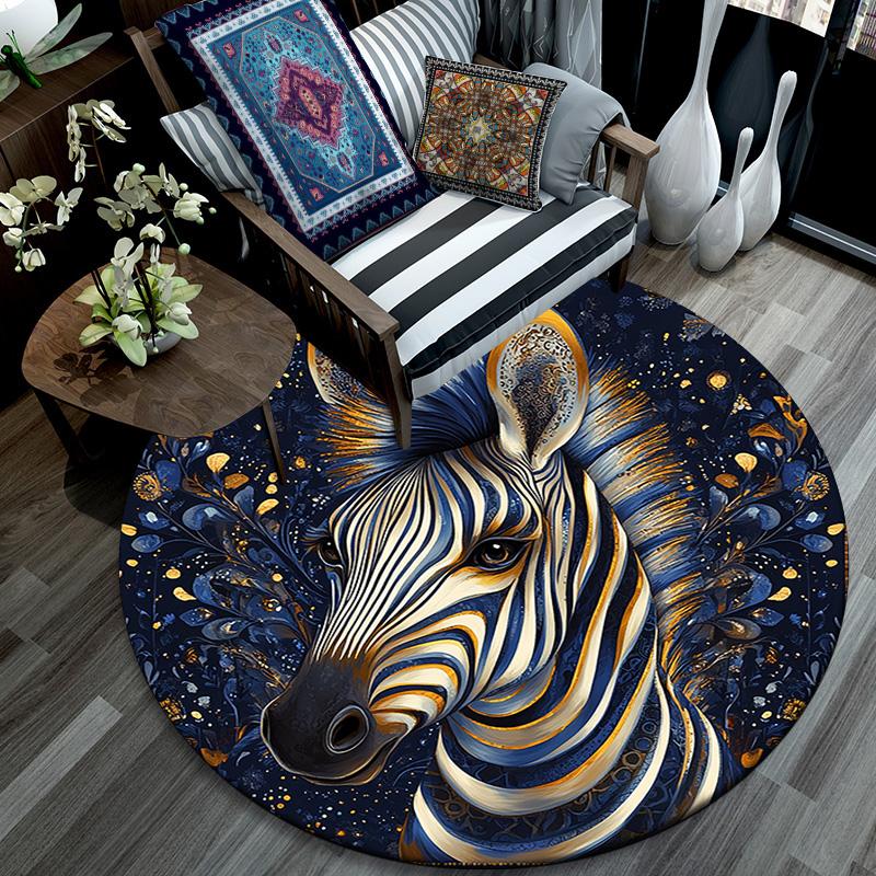 Golden Zebra Round Area Rug,Carpet Rug for Living Room Bedroom Sofa Playroom Decor,Non-slip Floor Mat