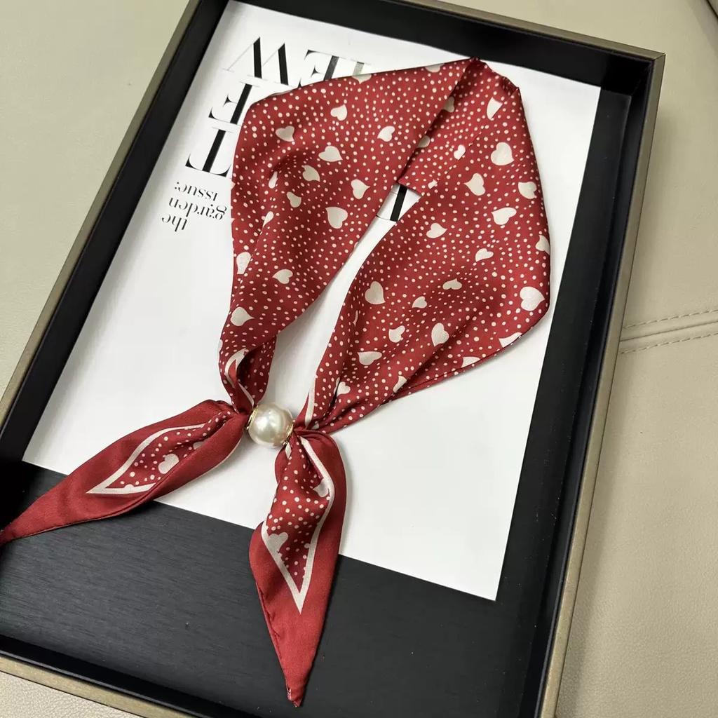Live broadcast hot-selling spring and summer ice silk satin magnetic buckle silk scarf women's fashion versatile neck protection scarf travel photo ou