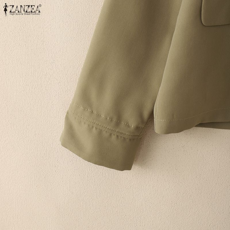 ZANZEA Women Splice Turn Down Collar Casual Long Sleeve Blouse