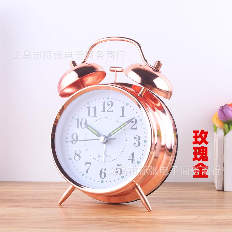 4 Inch Metal Twin Bell Alarm Clocks Loud Volume Alarm for Students Wake Up Clock with On Off Timer Home Bedroom Desktop Clock