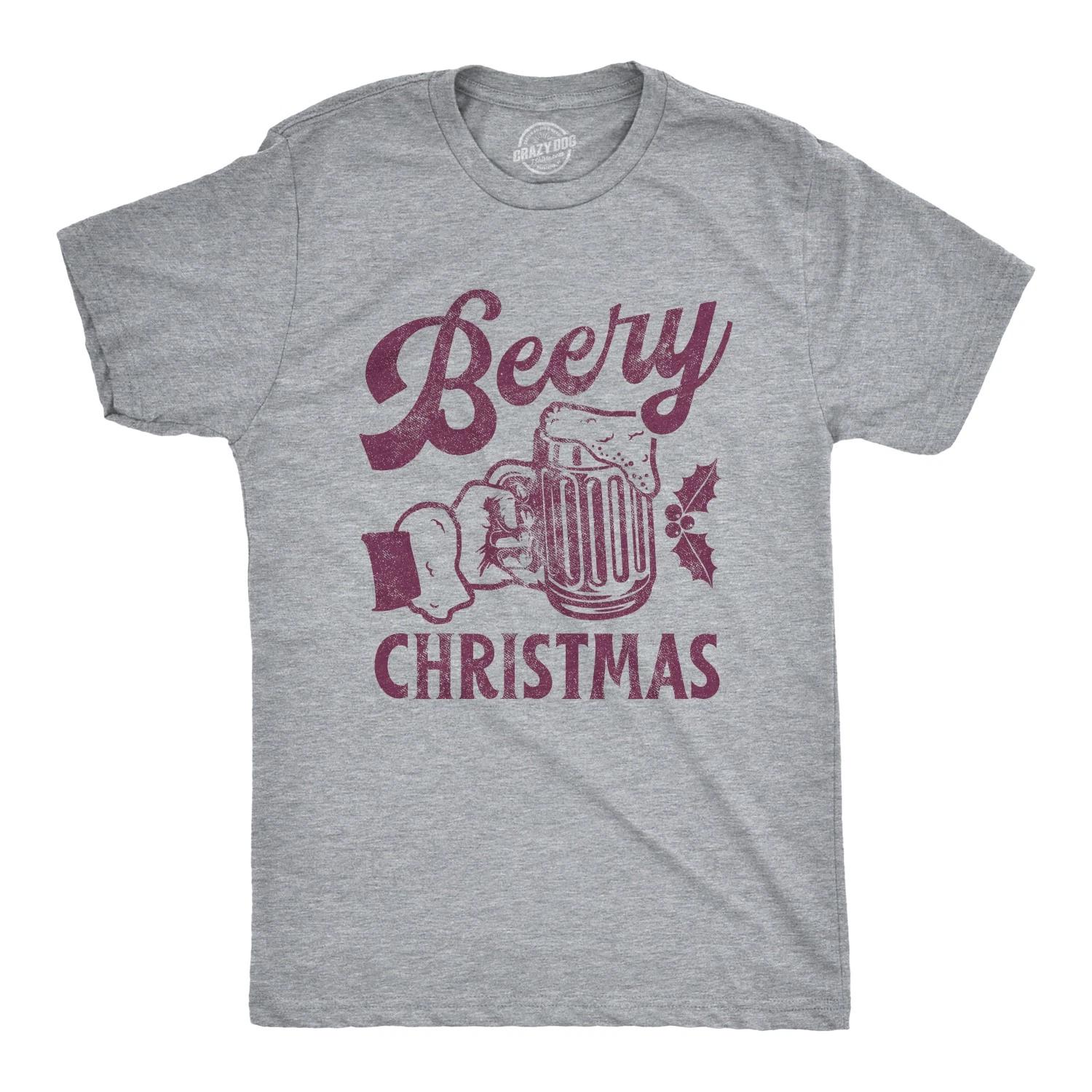 Mens Beery Christmas T Shirt Funny Holiday Xmas Beer Brew Graphic Tee XXL