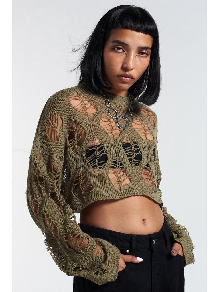 Spring/Summer 2023 Women's Knitted Crop Top with Hollow Design