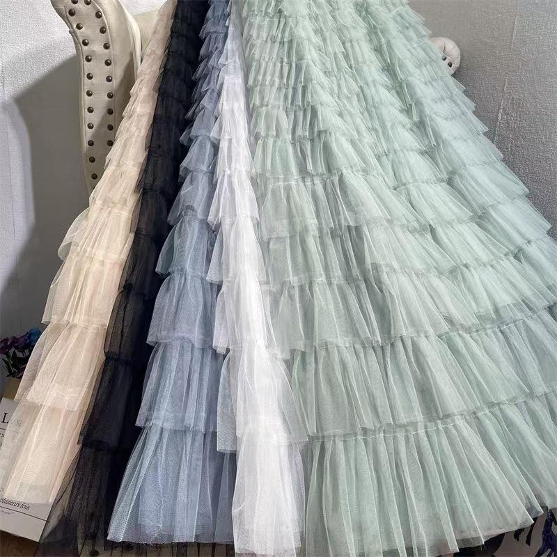 Fustă de tort Fustă bustier plasă Fustă damă Temperament de primăvară și toamnă Fustă din tifon stratificat Secțiune lungă Talie înaltă Fustă pufoasă Fustă lungă plisată