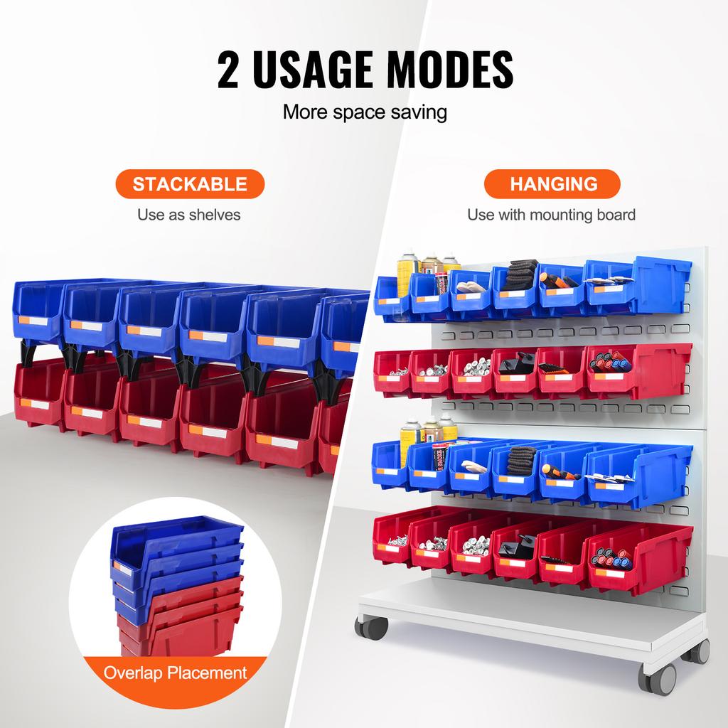 SucceBuy Parts Bin 12pcs 5x5x10in Blue/Red Stackable Plastic Garage Tool Storage Box Container Organizer Bin for Closet Garage