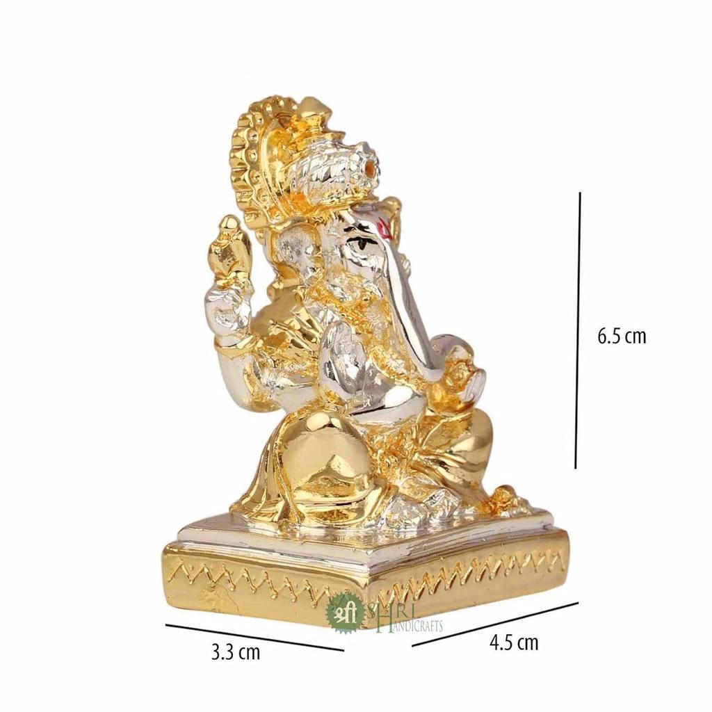 Gold & Silver Ganesha Idol Murti for Car Dashboard Home Décor and Gifts Items
