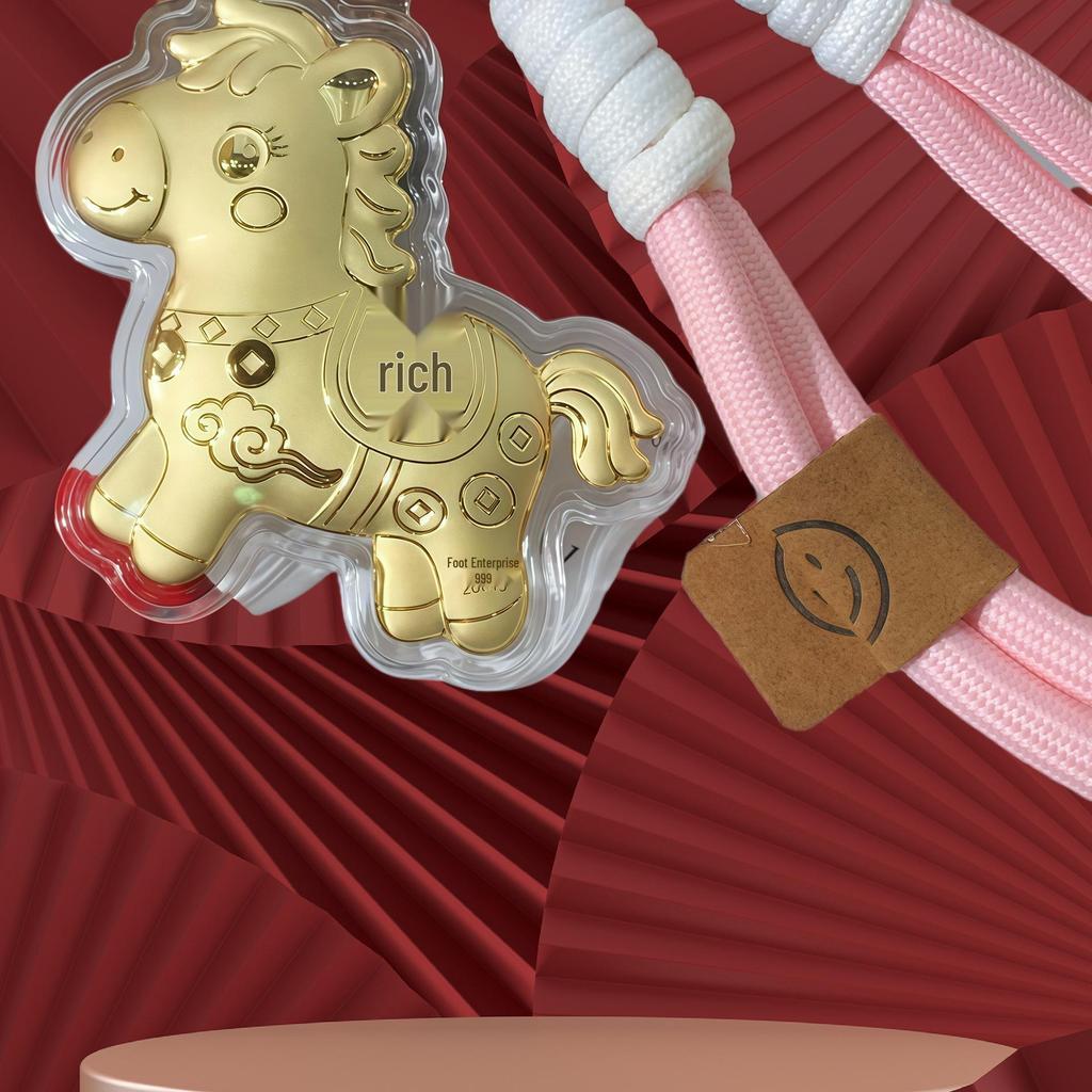 999 Reines Gold Pferde-Schlüsselanhänger-Anhänger: Sofortiger Reichtums-Glücksbringer für Telefon, Tasche oder Auto