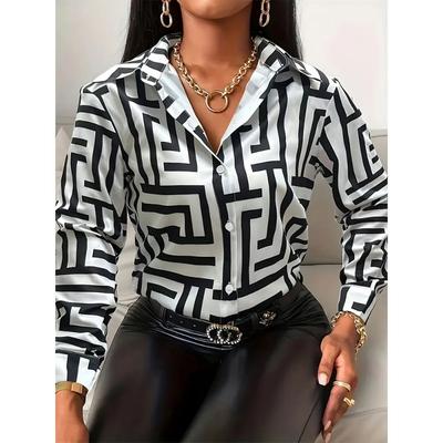 Striped Print Pattern Lapel Button Women's Shirt 3D Printed Casual Fashion Long Sleeve Button Shirts New Spring Clothes Top