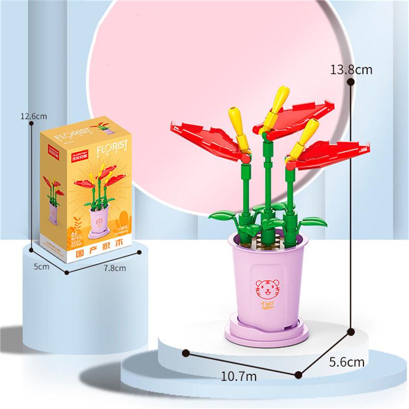 Building Block Bouquet 3D Model Toy Lucky Mini Flowers DIY Assembly Brick Home Decoration Plant Potted Kids Educational Toy Gift
