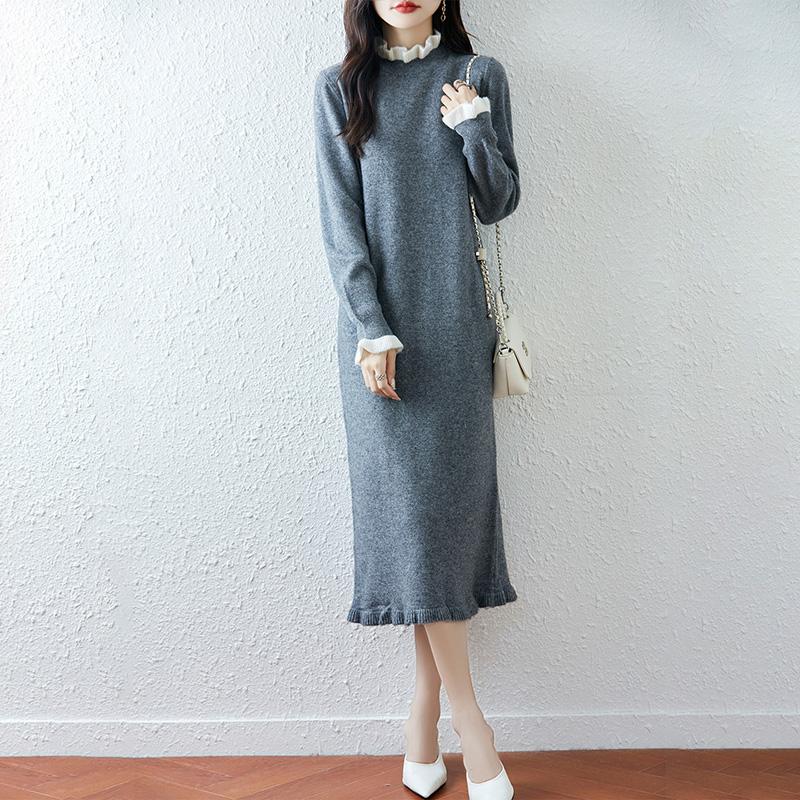 Women Sweater Dress 100% Wool TIDENOVEL Turtleneck Knit Long Pullover Winter Jumpers Wool Long Dress Female