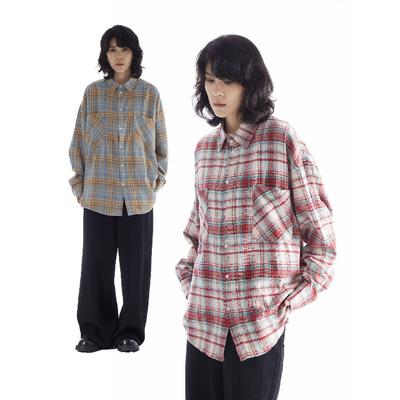 Camisa manga longa meninos primavera novo estilo americano solto lapela xadrez camisa vintage moderno casual fácil de combinar casaco