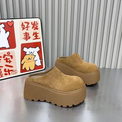 Foreign-style Heightened Non-slip Outer Wear Muffin Shoes 2025 Autumn Mango Head Small Retro Wedge Heel Bag Head Slippers