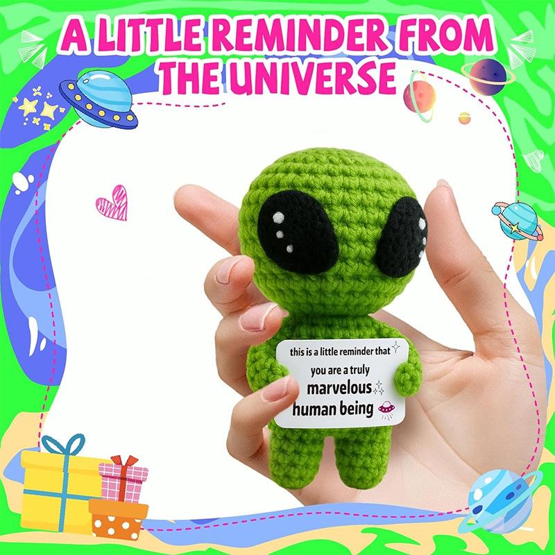 Hand-woven Positive Energy Alien Dolls Finished Crochet Gifts Knitted Pocket Hug Desktop Ornaments Miniature Mother's Day
