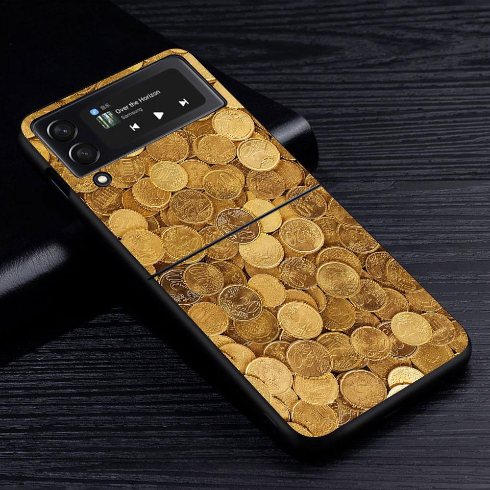 Fine Gold Pattern Printing Case for Samsung Galaxy Z Flip4 Flip3 5G PC Hard Cell Phone Shell Z Flip 4 3 Black Coque Zflip4