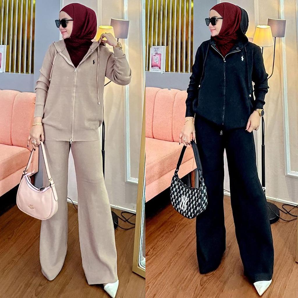 Autumn Winter Knitwear Set: Muslim Women's Wide-Leg Pants Two-Piece