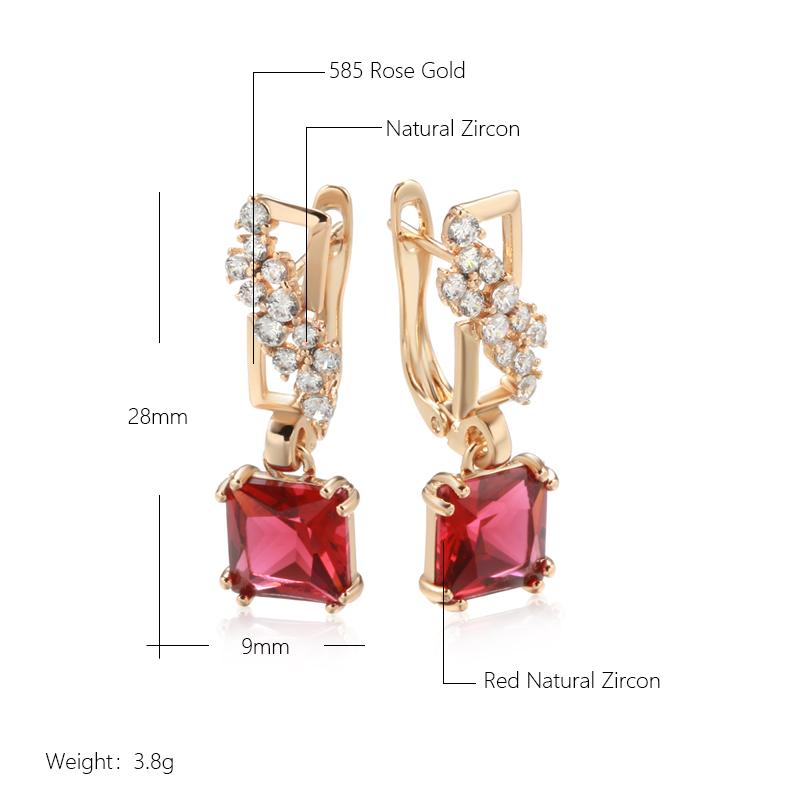 Kienl New  Rose Gold Color Long Earring For Women Vintage Red Natural Zircon Square Drop Earring High Quality Daily Jewelry