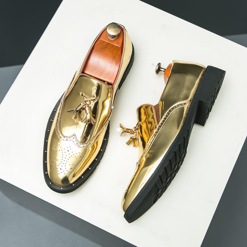 Fashion Luxury Business Formal Leather Shoes Gold Men's Casual Slip-On Oxford Fashion Pointed Office Shoes Patent Leather Tassel Shoes