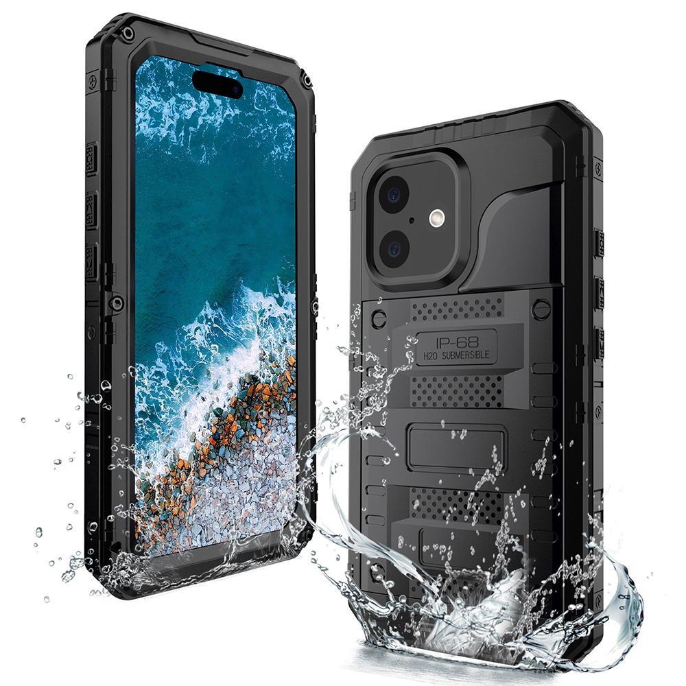 IP68 Waterproof Phone Case for iPhone 16 Plus Metal+Silicone Cover with Screen Protector