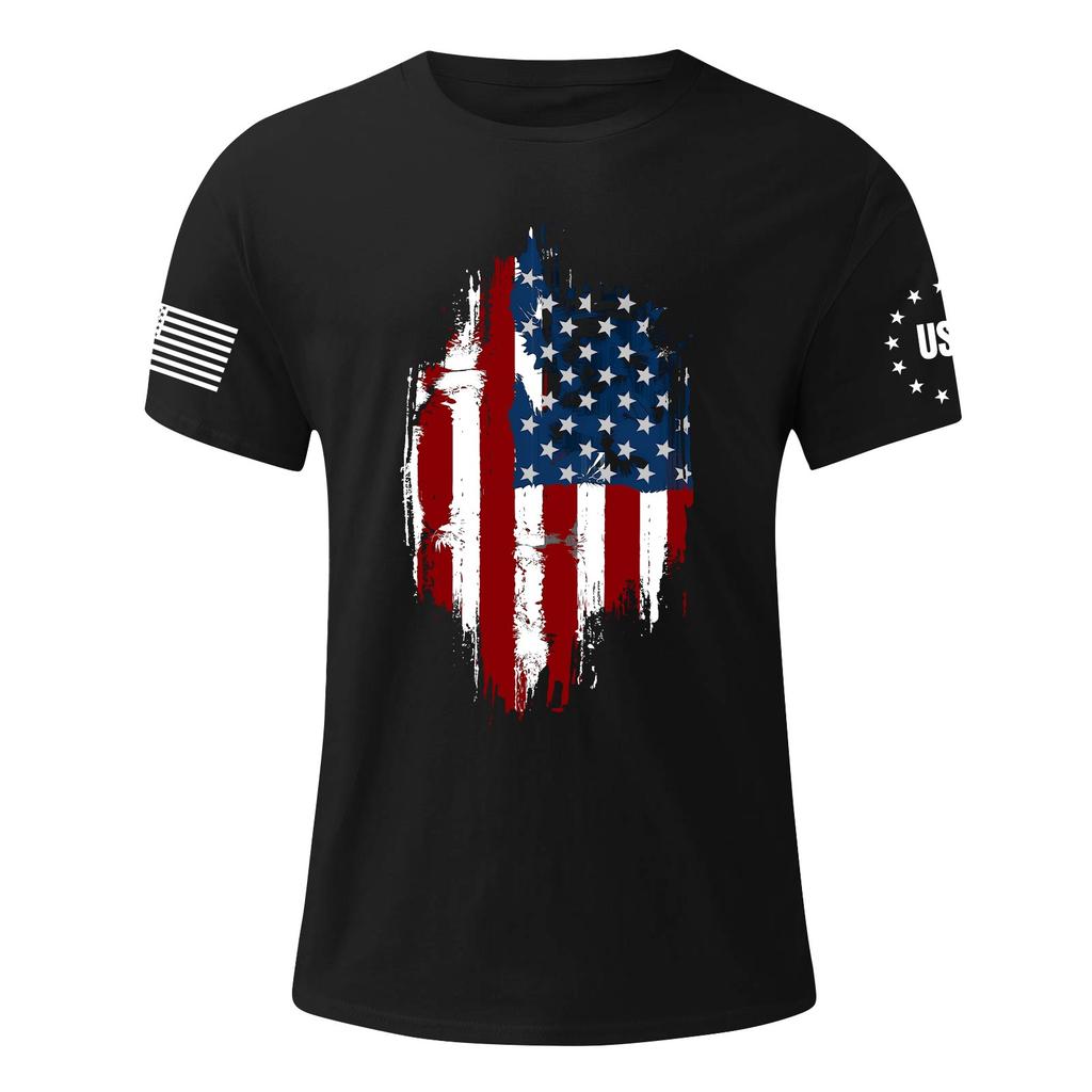 Men's Fashionable Casual Independence Day Printed Round Neck Short Sleeve T-Shirt Top