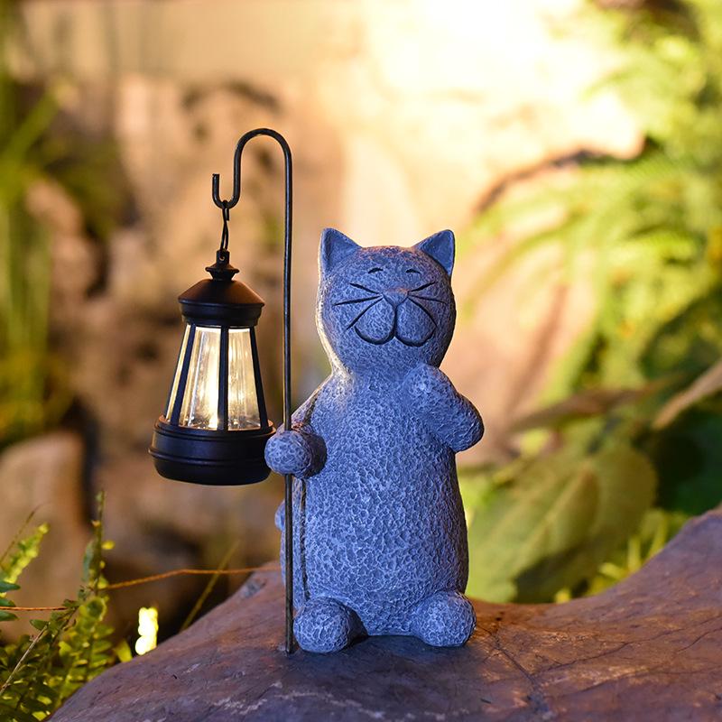 Solar Cat Garden Ornament - Outdoor Resin Animal Statue Decoration