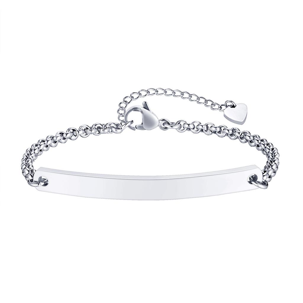 Personalized Name Bar Bracelet for women,Engraved Stainless Steel ID Bracelets, free engraving love gift