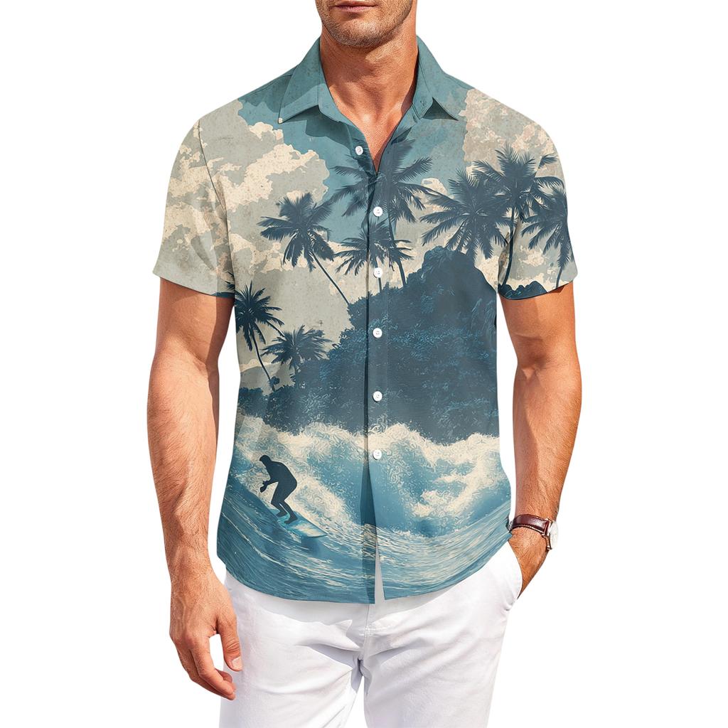 Mens Hawaiian Shirt Button Down Shirt Men Short Sleeve Button Down Men Beach Shirts for Men with Tree Print