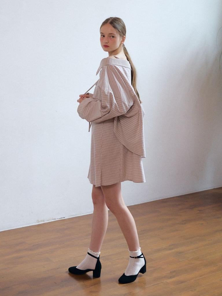 FABRICSEOUL Sweet Slip Frill Mini Dress_Beige Check