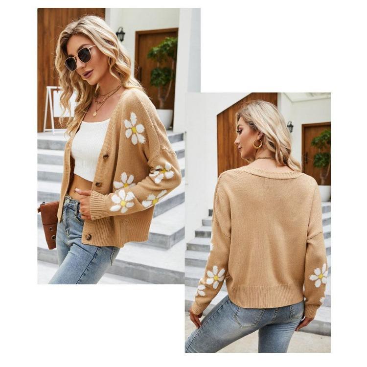 Women Preppy Autumn and Winter Loose Knit Cardigan Coat Fashion Outerwear Sweater