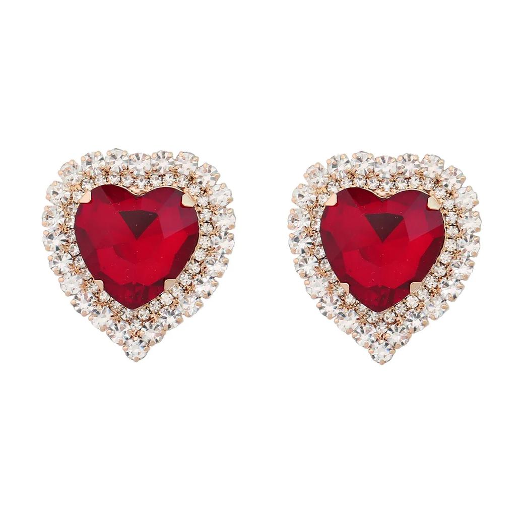 Spring 2024 New Metal Glass Rhinestone Heart Stud Earrings Engagement Party Luxury Jewelry Women's Elegant Shiny Accessories