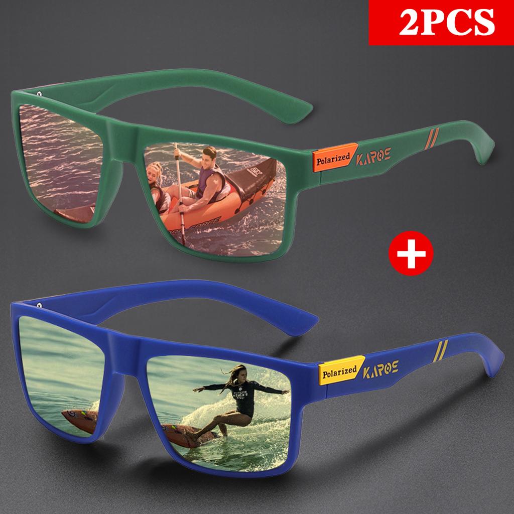 KAROS 2PCS Retro Square Sports Sun Glasses Lightweight UV400 for Fishing and Driving Unisex Vintage Outdoor Eyewear